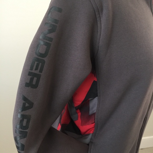 Under Armour Zip Sweater Jacket, Gray, Red, Sz L - Picture 4 of 5